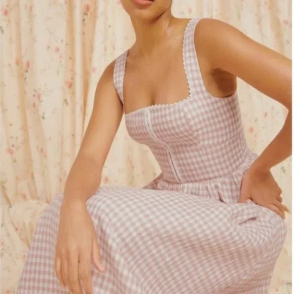 Reformation | Dresses | Reformation Tagliatelle Linen Dress Blush Checks |  Poshmark